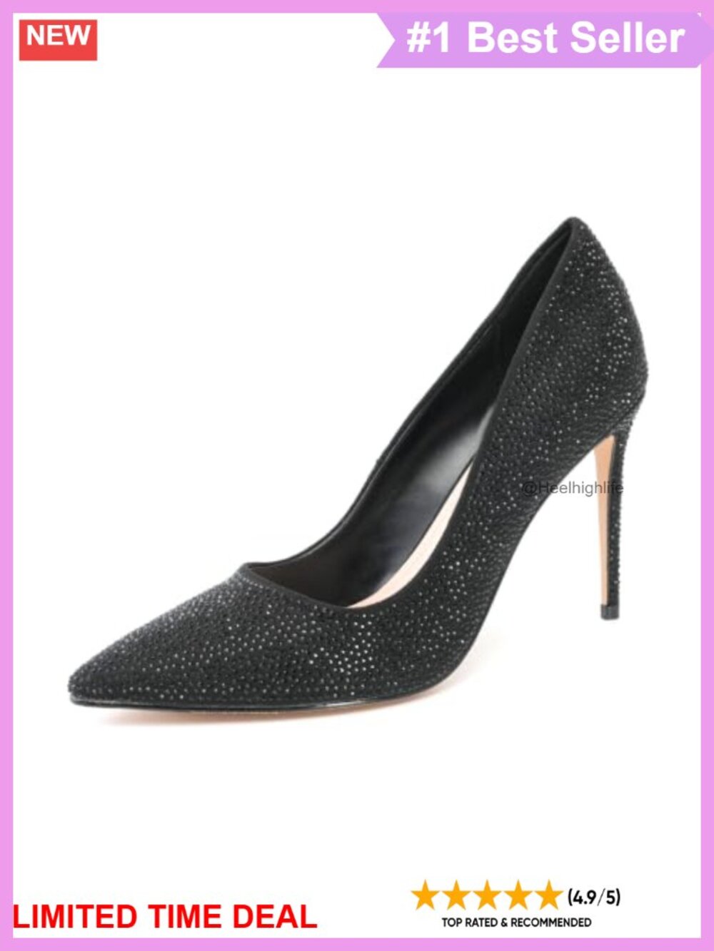 Women's Rhinestone Stiletto Pumps Pointed Toe Faux Suede Evening Heels